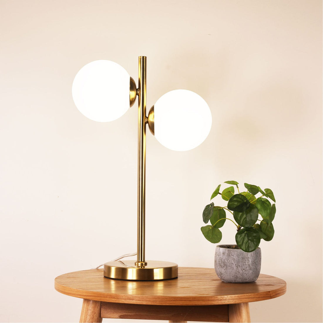 Valcross 2LT Decorative Table Lamp with Opal Matt Glass Spheres Satin Brass