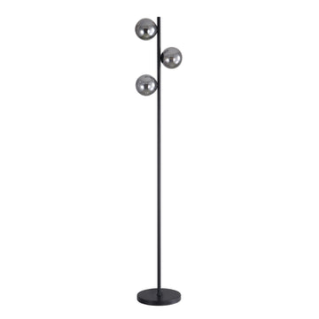 Valcross 3LT Decorative Floor Lamp with Smoke Glass Spheres Black