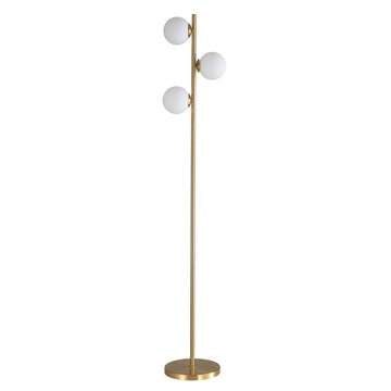 Valcross 3LT Decorative Floor Lamp with Opal Matt Glass Spheres Satin Brass