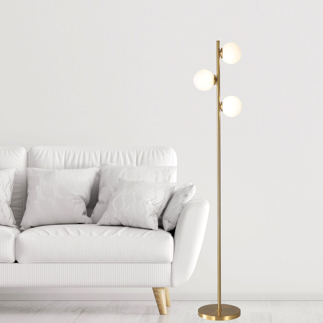 Valcross 3LT Decorative Floor Lamp with Opal Matt Glass Spheres Satin Brass