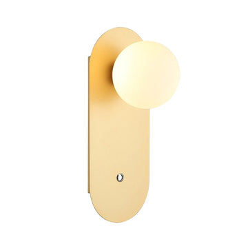 Ovalis Interior Round Opal Diffuser Oblong Base Wall Light with Switch Gold