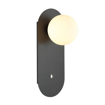 Ovalis Interior Round Opal Diffuser Oblong Base Wall Light with Switch Black