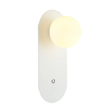 Ovalis Interior Round Opal Diffuser Oblong Base Wall Light with Switch White