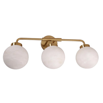 Palla Interior Triple Sphere Alabaster Wall Light with Brass Highlight Round Base