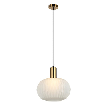Papel Interior Pleated Dome Glass Pendant Light Opal Translucent Glass