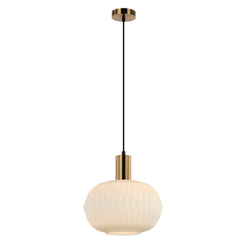 Papel Interior Pleated Dome Glass Pendant Light Opal Opaque Glass