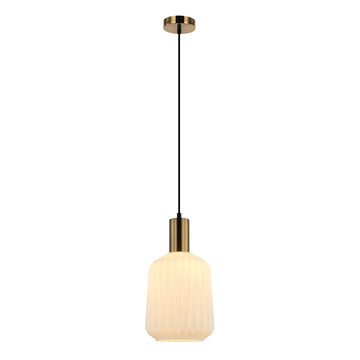 Papel Interior Pleated Jar Glass Pendant Light Opal Opaque Glass