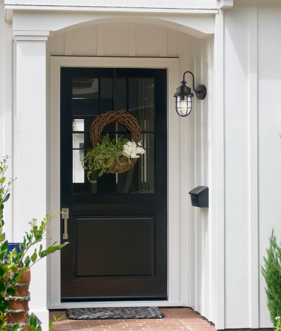 Parol Exterior Cylinder Glass with Cage Wall Light IP44 Matt Black