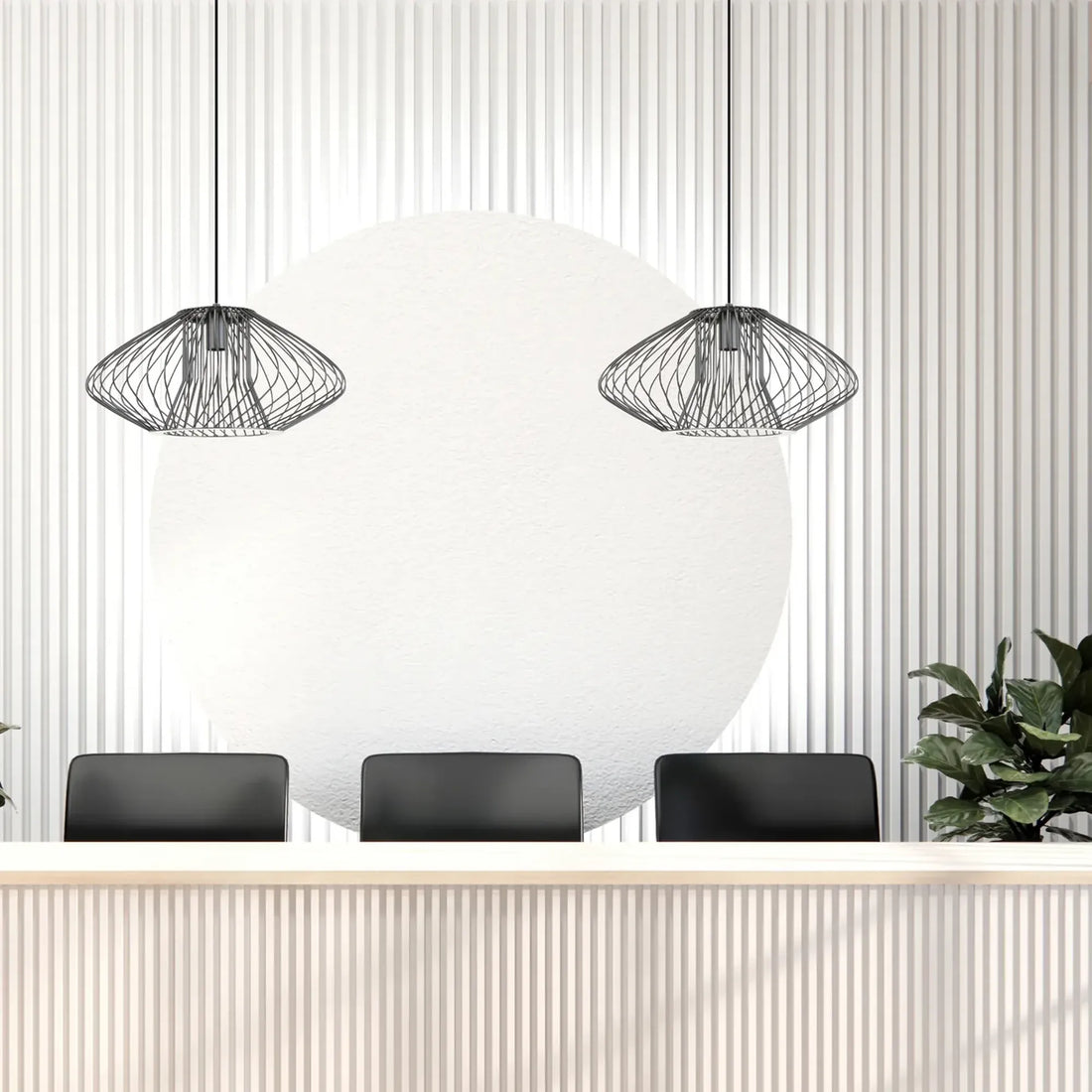 Parrilla Interior Oval Cage Iron Pendant Light OD440mm Matte Black
