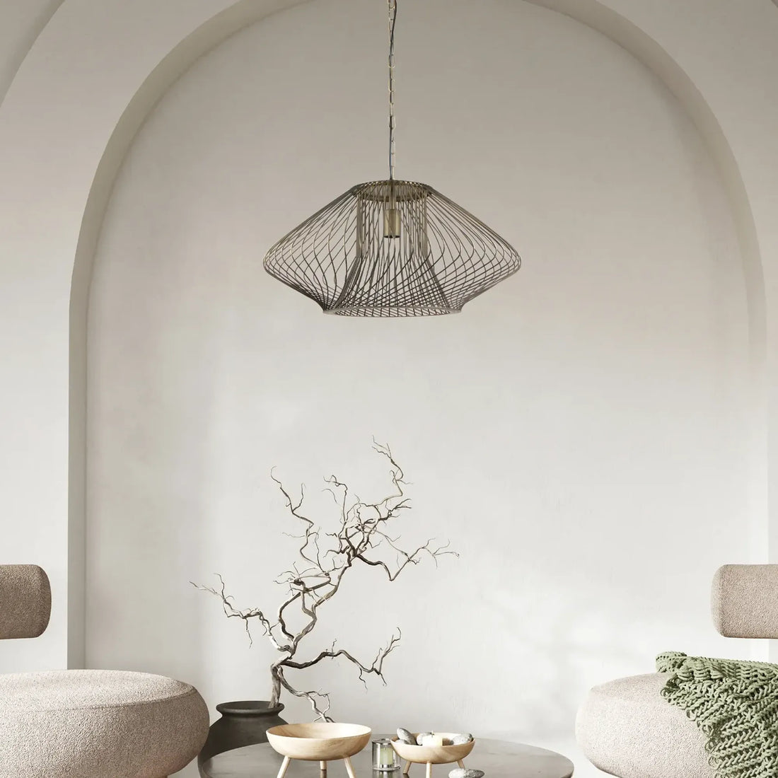 Parrilla Interior Oval Cage Iron Pendant Light OD600mm Imitation Antique Brass