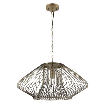 Parrilla Interior Oval Cage Iron Pendant Light OD600mm Imitation Antique Brass