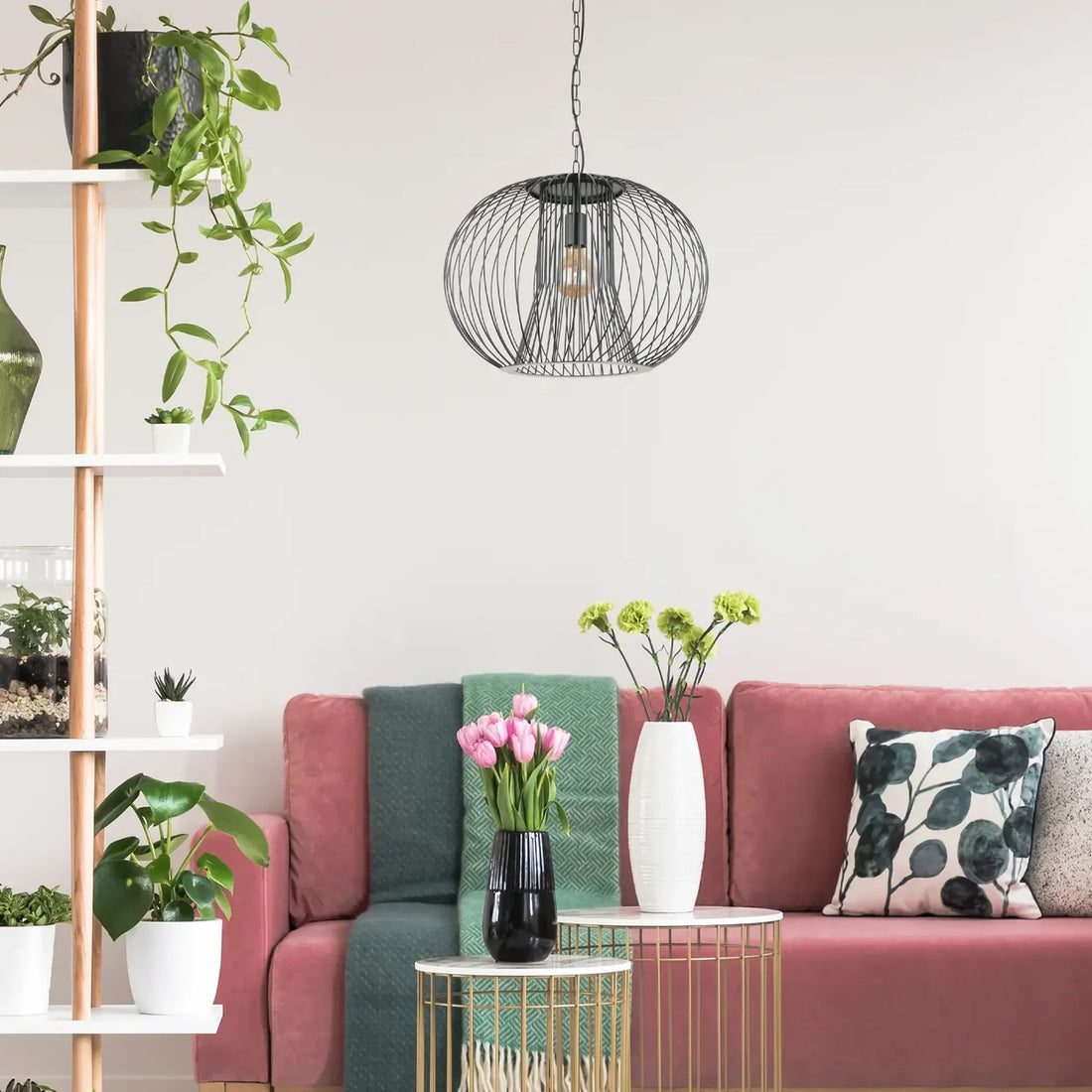 Parrilla Interior Round Cage Iron Pendant Light Matte Black