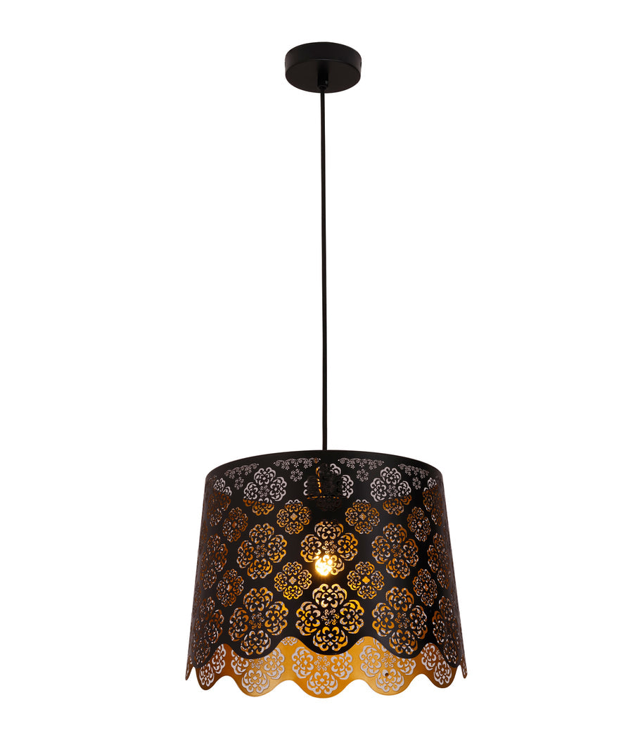 Penshade Interior Slanted with Flower Pattern Laser Cut Pendant Light Black