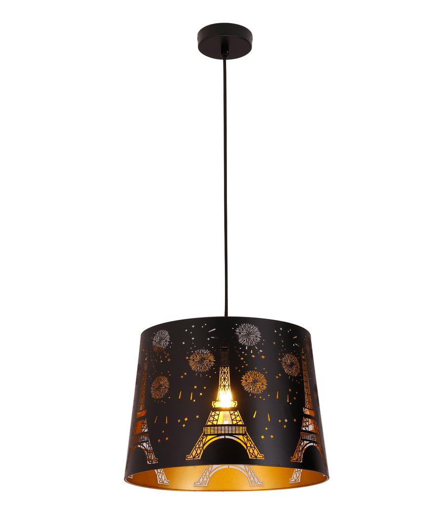 Penshade Interior Slanted with Eiffel Tower Pattern Laser Cut Pendant Light Black