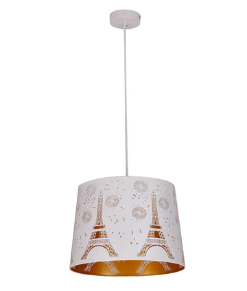 Penshade Interior Slanted with Eiffel Tower Pattern Laser Cut Pendant Light White