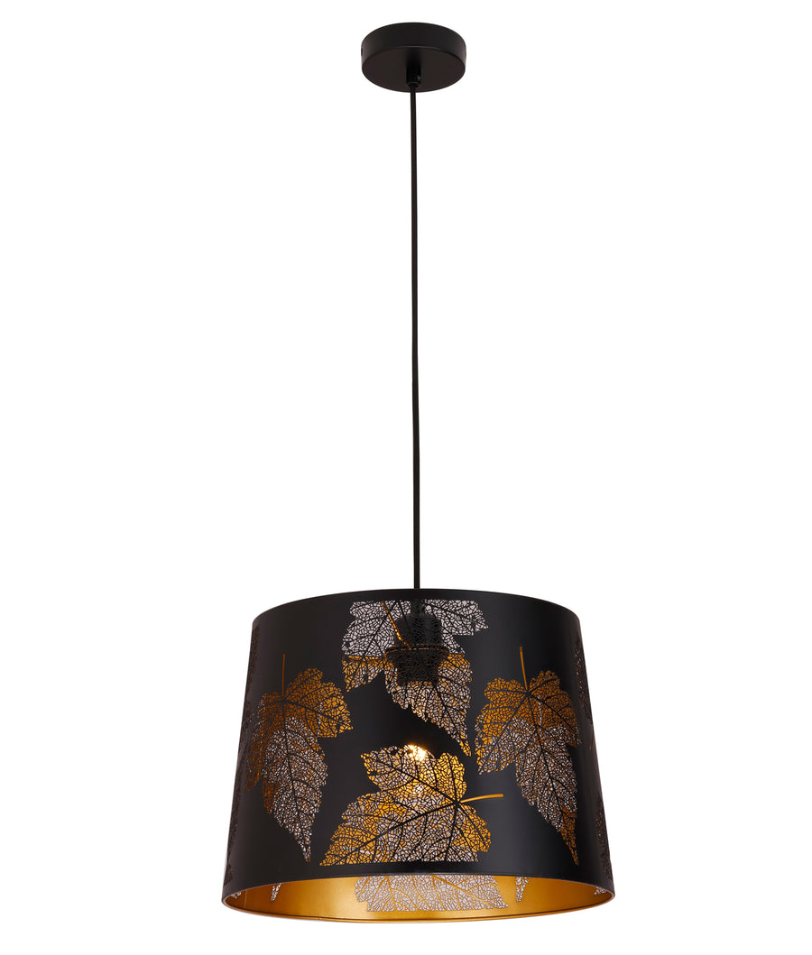 Penshade Interior Slanted with Maple Leaf Pattern Laser Cut Pendant Light Black