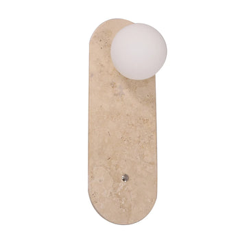 Poi Interior Oblong Travertine Base Wall Light With Round Opal Diffuser And Beige Finish