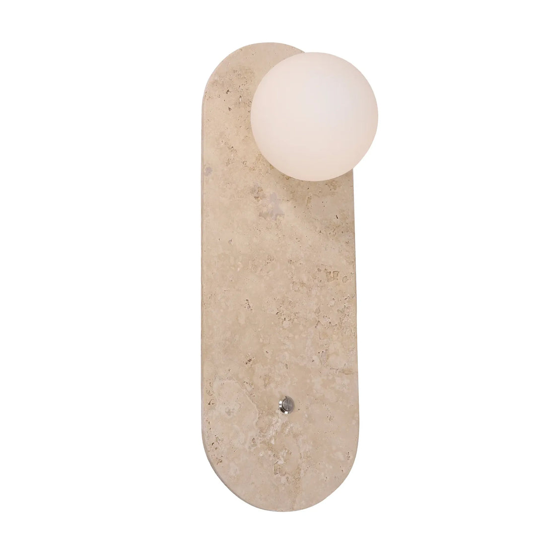Poi Interior Oblong Travertine Base Wall Light With Round Opal Diffuser And Beige Finish
