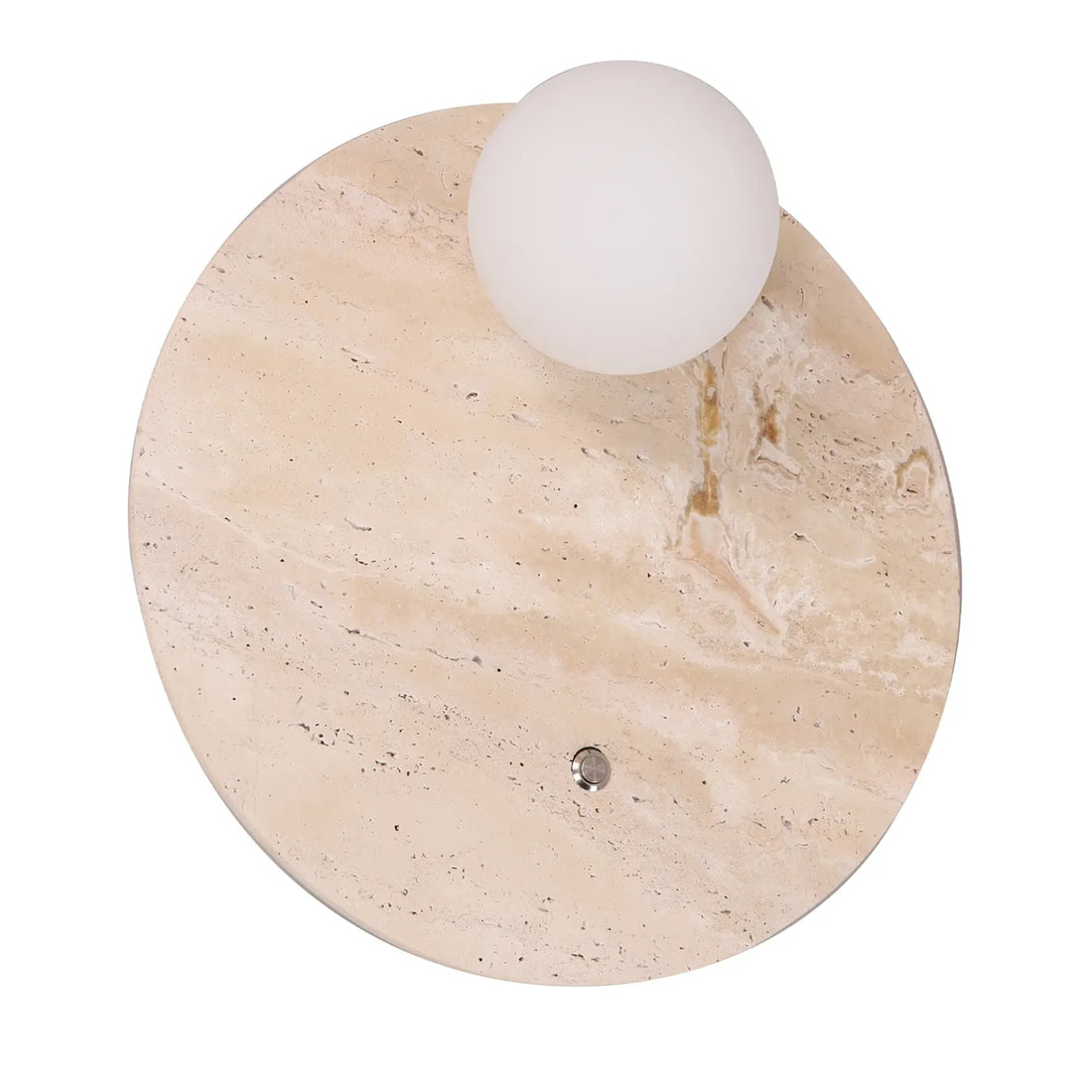 Poi Interior Round Travertine Base Wall Light With Round Opal Diffuser And Beige Finish