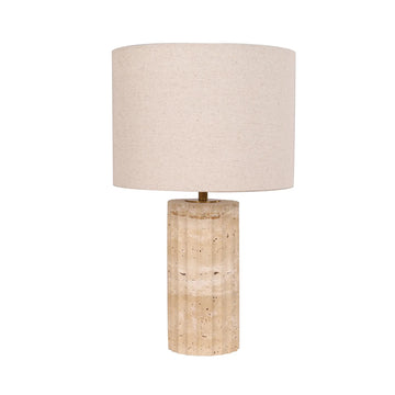 Sagitta Oblong Table Lamp Beige Travertine Base Cream Fabric Shade Small