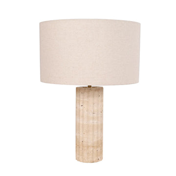 Sagitta Oblong Table Lamp Beige Travertine Base Cream Fabric Shade Large