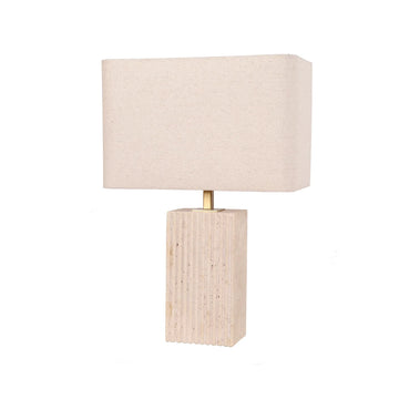 Sagitta Rectangular Table Lamp Beige Travertine Base Cream Fabric Shade Small