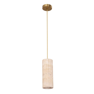 Sagitta Interior Oblong Pendant Light With Brass Highlight Beige Travertine