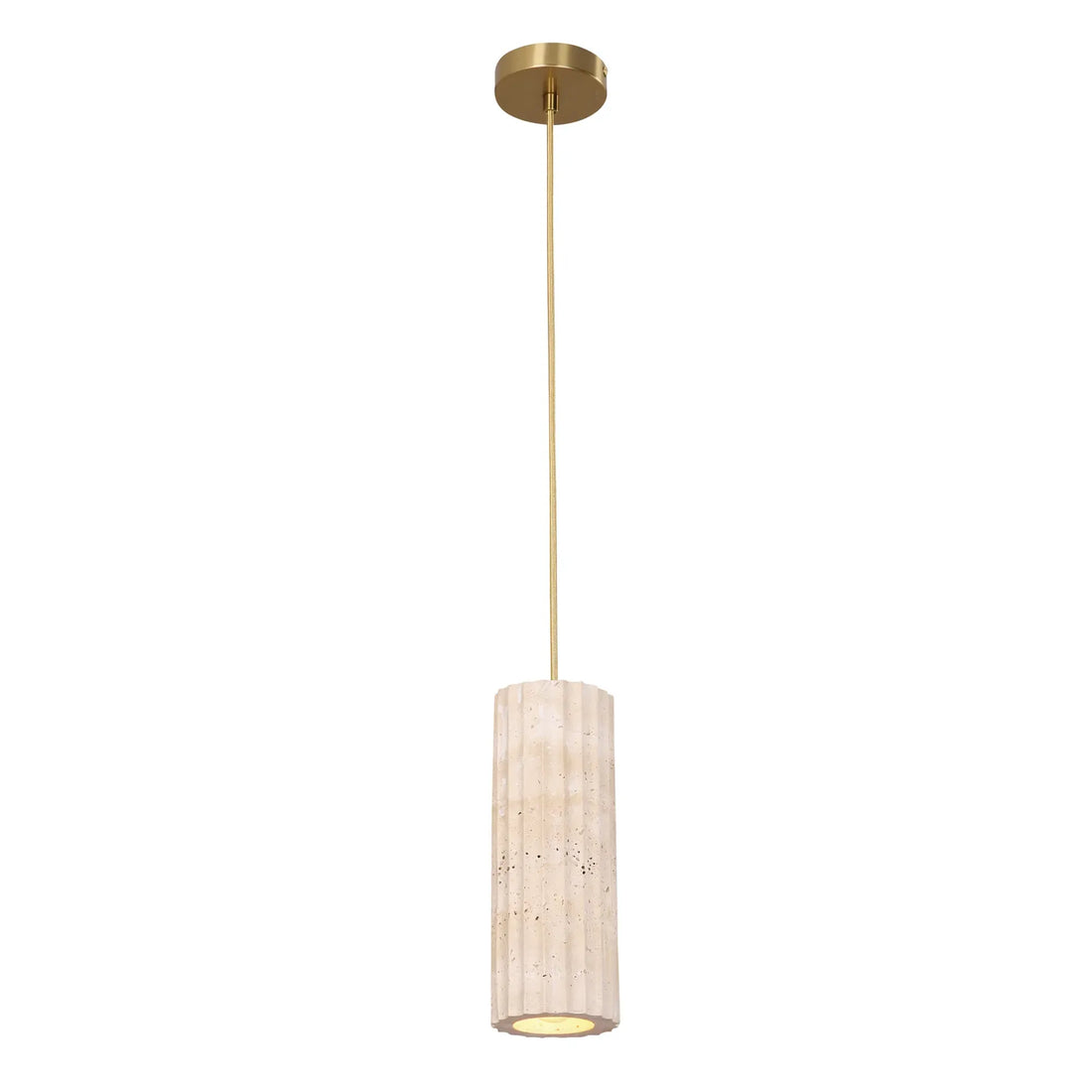 Sagitta Interior Oblong Pendant Light With Brass Highlight Beige Travertine