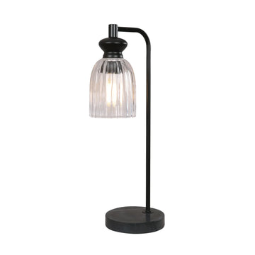 Sino Interior Ellipse Marble Base Table Lamp Black Highlight and Clear Glass Shade