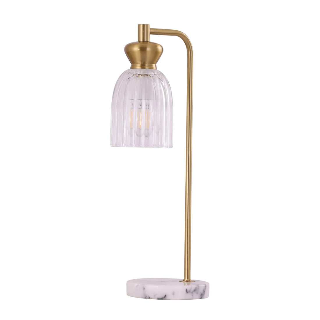 Sino Interior Ellipse Marble Base Table Lamp Brass Highlight and Clear Glass Shade