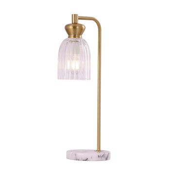 Sino Interior Ellipse Marble Base Table Lamp Brass Highlight and Clear Glass Shade