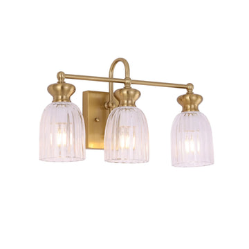 Sino Interior Ellipse Triple Wall Light Brass and Clear Glass Shade