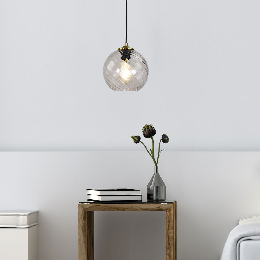 Twist Single Pendant Light Clear Glass 20cm