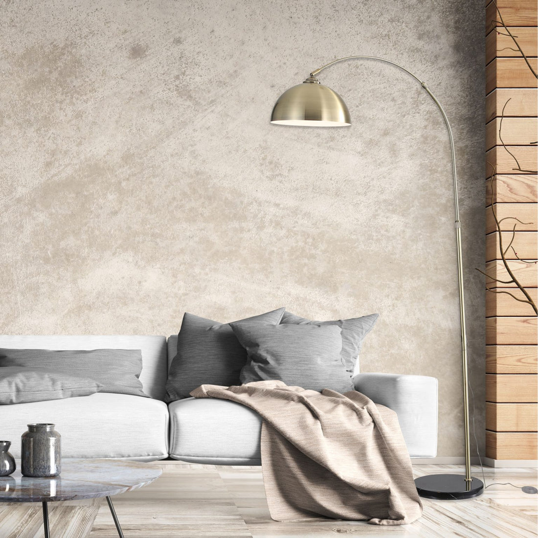 Marmo Arc Floor Lamp with Marble Base Antique Brass