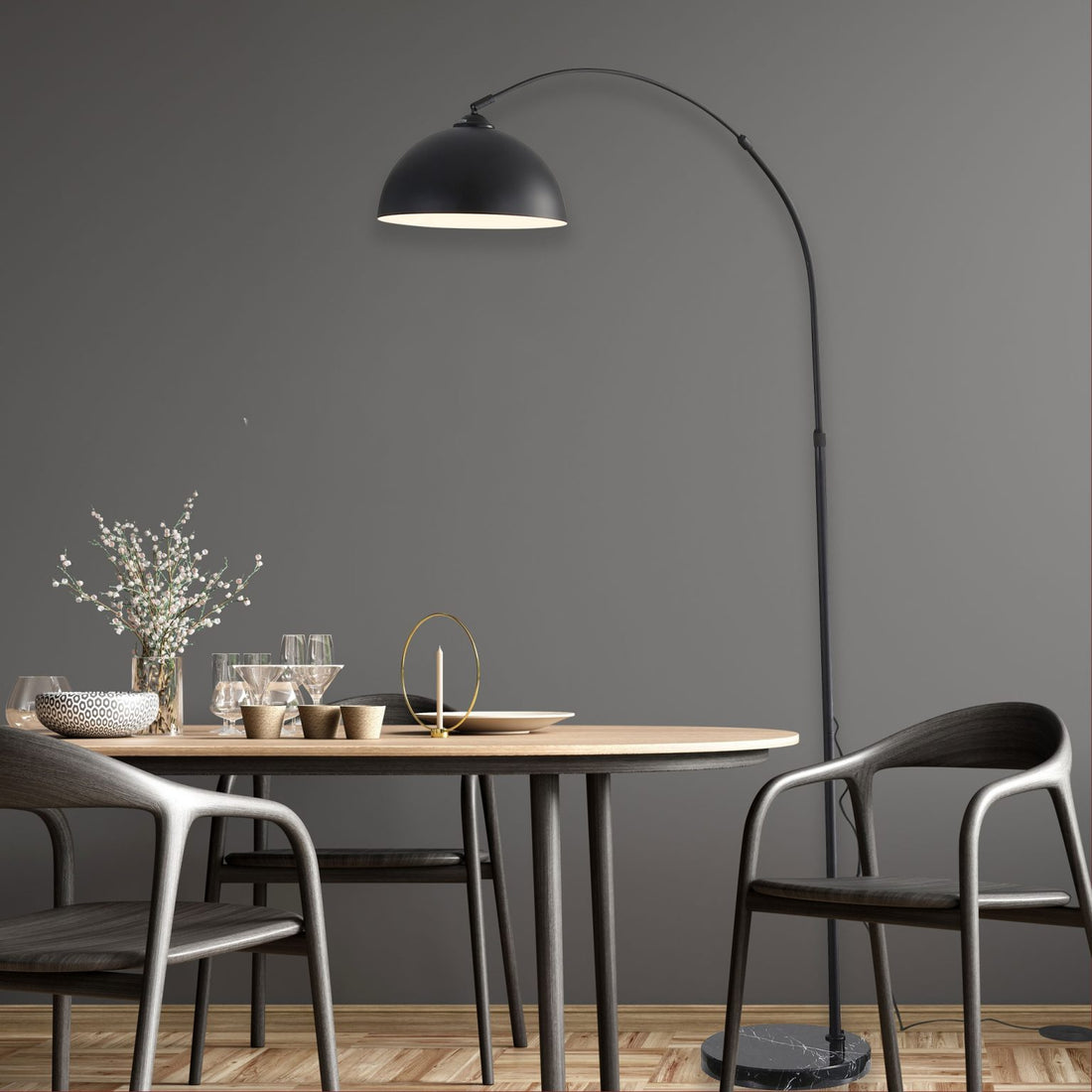 Marmo Arc Floor Lamp with Marble Base Black