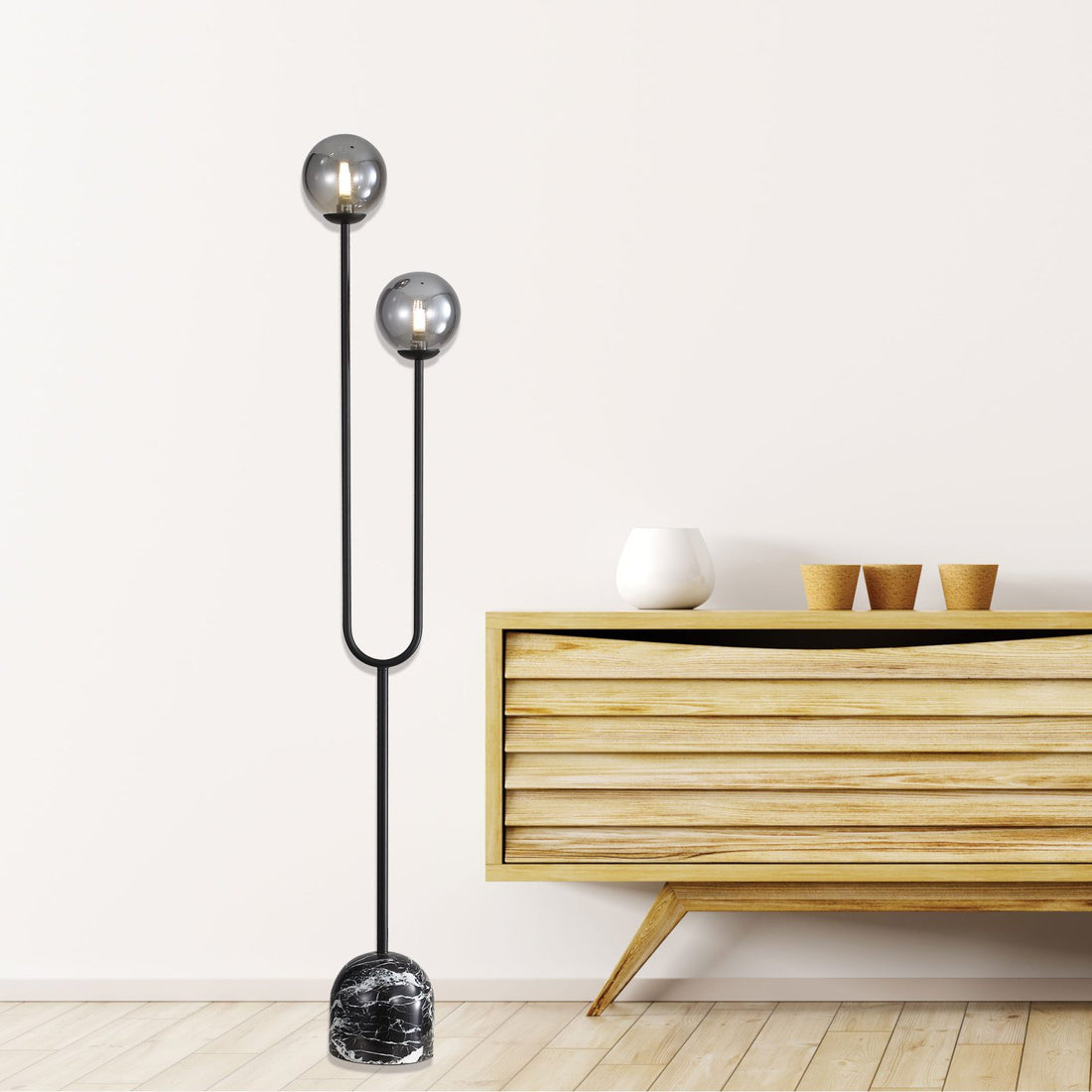 Tropez Decorative Floor Lamp with Smoke Glass Spheres Black
