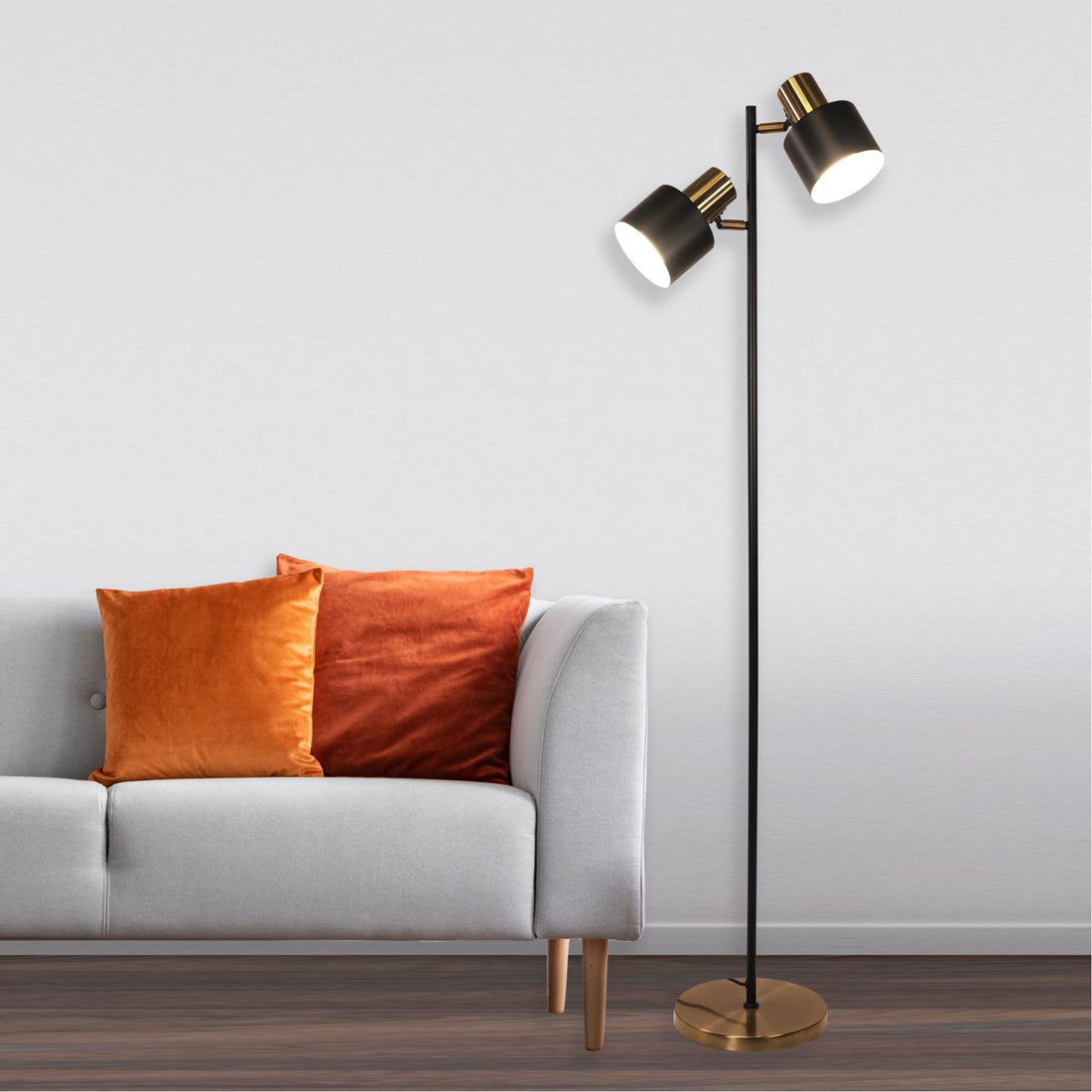 Ari Twin Mid-Century Floor Lamp-Antique Brass