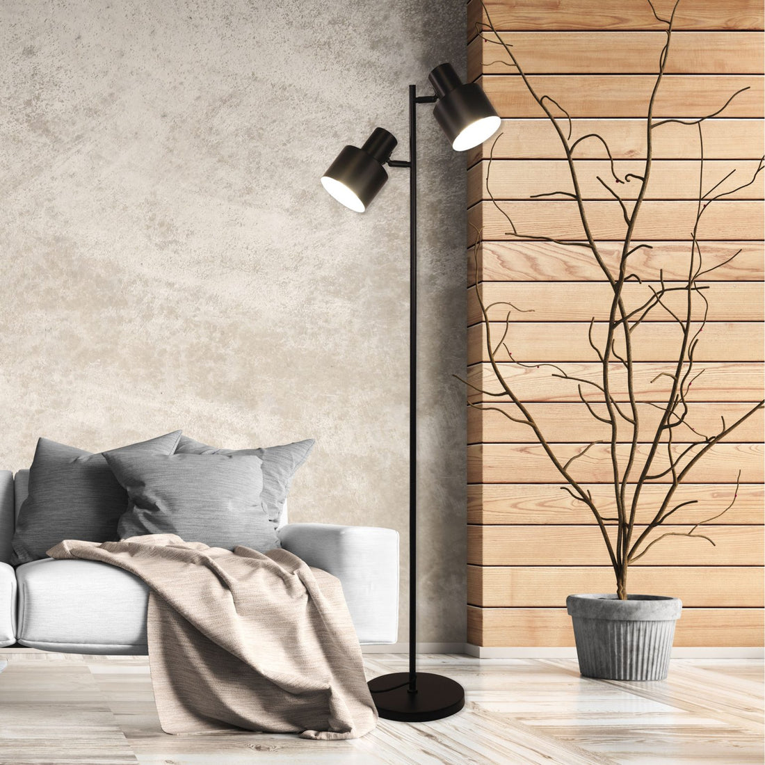 Ari Twin Mid-Century Floor Lamp-Black