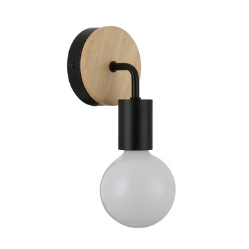 Solo Interior Wall Light Iron Bracket with Round Wood Highlight Black