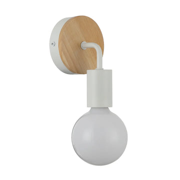 Solo Interior Wall Light Iron Bracket with Round Wood Highlight White