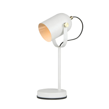 Tazza Ellipse Shade Table Lamp with Antique Brass Highlight Matte White