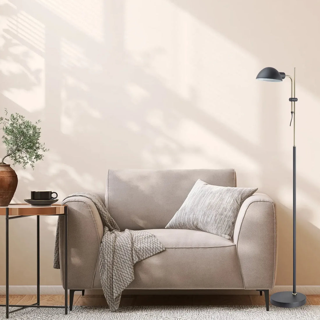 Tettu Adjustable Height Swivel Head Floor Lamp Sand Black 1 Head