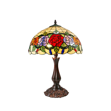Red Rose Tiffany Table Lamp