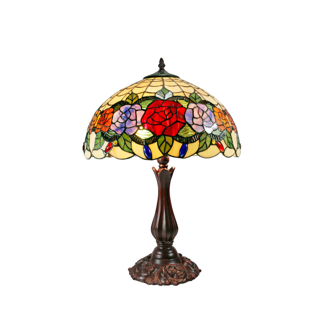 Red Rose Tiffany Table Lamp