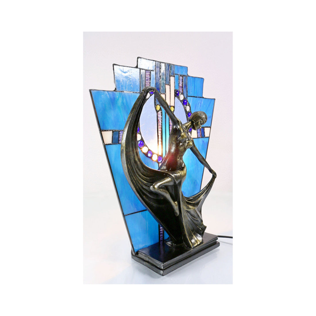 Leadlight Art Deco Table Lamp Blue