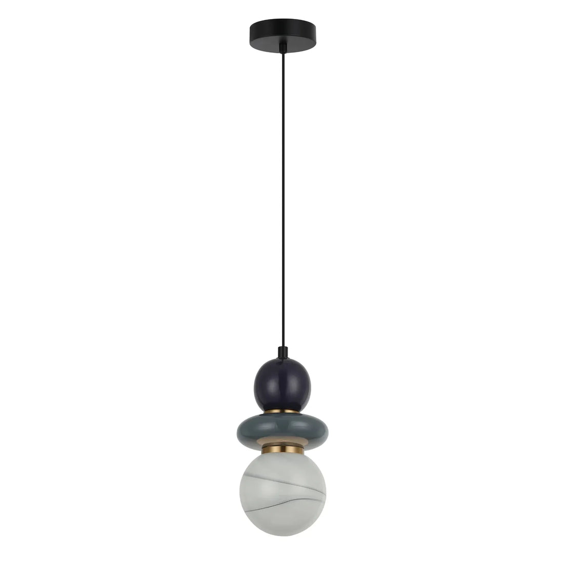 Tocado Interior Sandblasted Pendant Light Opal Diffuser Glass with Grey and Purple Ceramic Bead