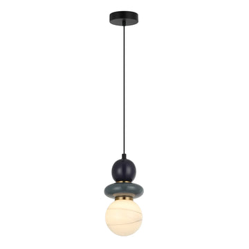 Tocado Interior Sandblasted Pendant Light Opal Diffuser Glass with Grey and Purple Ceramic Bead