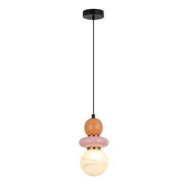 Tocado Interior Sandblasted Pendant Light Opal Diffuser Glass With Pink And Peach Ceramic Bead