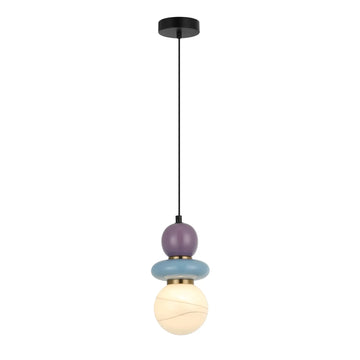 Tocado Interior Sandblasted Pendant Light Opal Diffuser Glass With Blue And Violet Ceramic Bead
