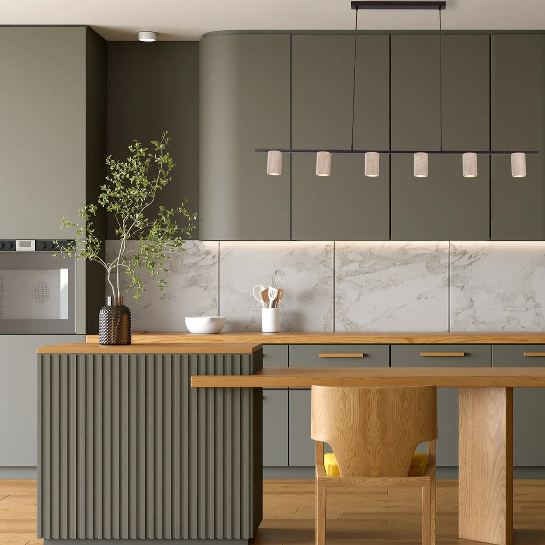 Tuberia Interior Linear Bar Tubular Shade Pendant Light With Beige Travertine